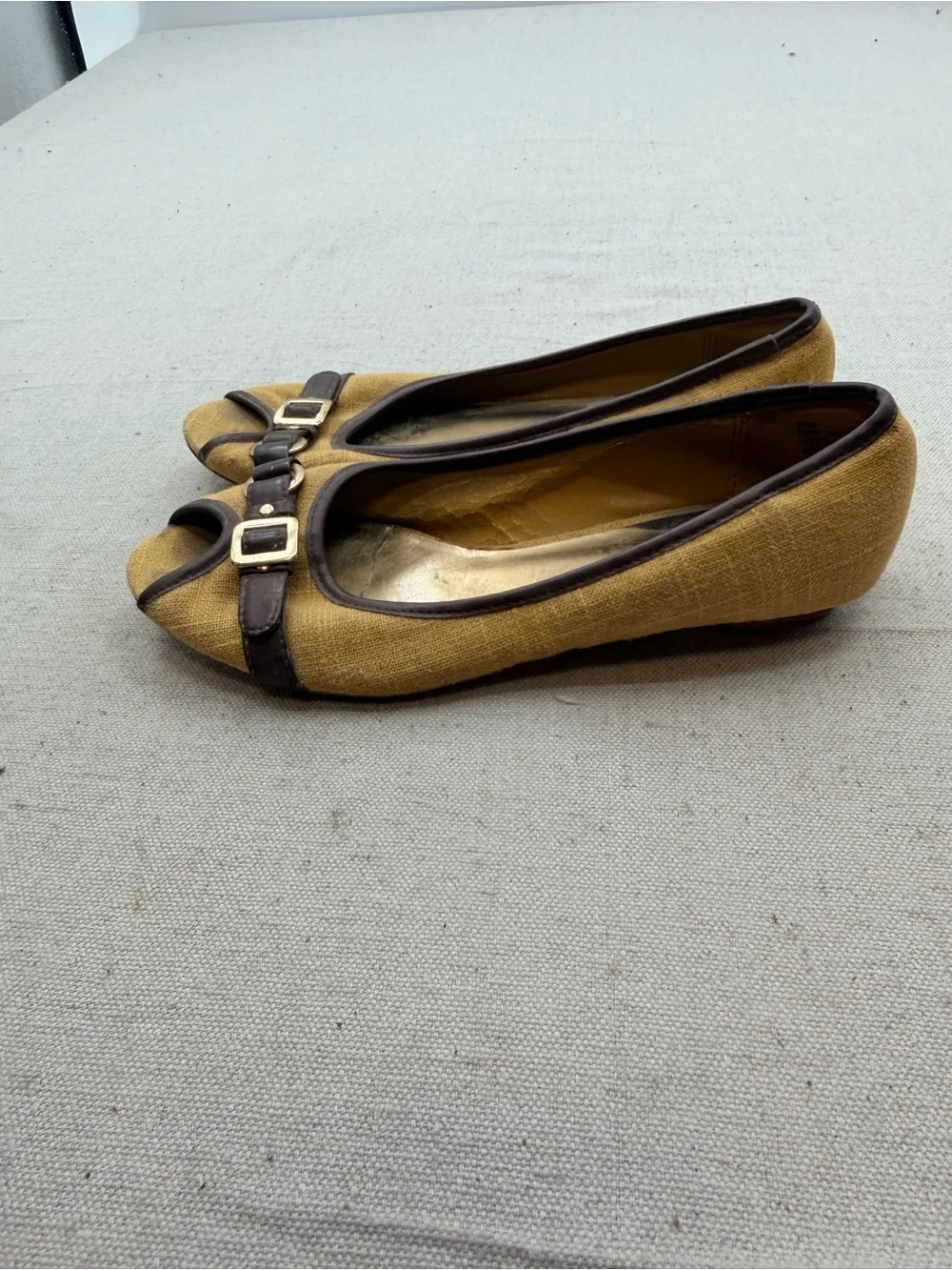 Diba  Brown Peep-Toe Buckle Flats